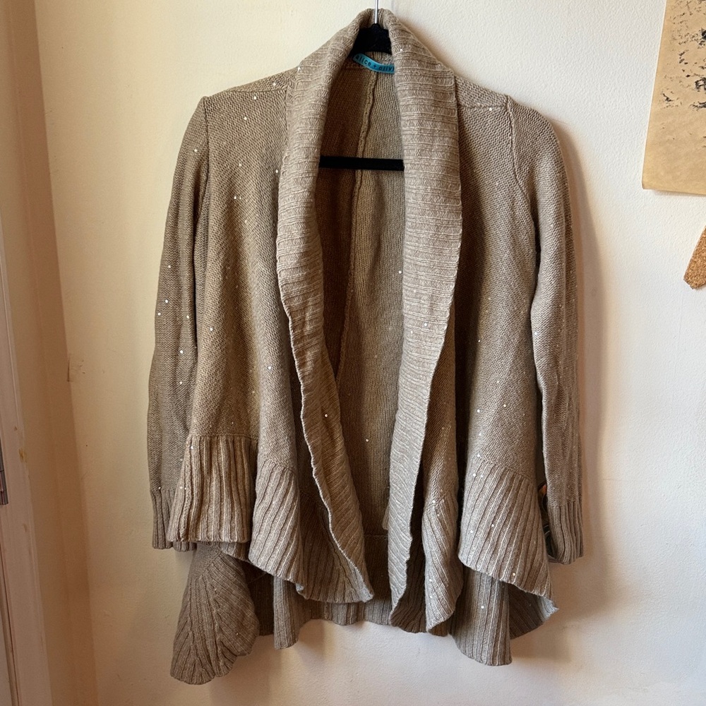 Alice + Olivia Taupe Cardigan with Sequin Accents - Size: S / M